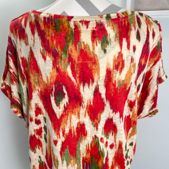 FatFace Women's‎ Linen Top Abstract Ikat Print Short Sleeve Tshirt Size 12 - Picture 7 of 7